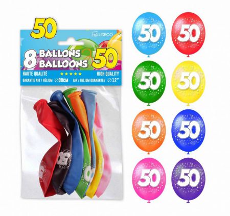 sachet de 8 ballons 50 ans deco de salle anniversaire 