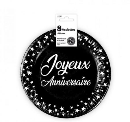 assiette anniversaire noir 18cm 