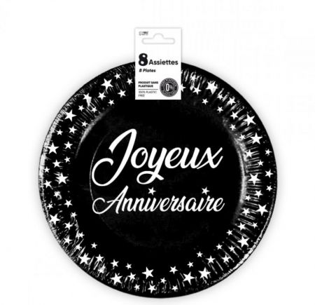 assiette anniversaire noir 23cm 