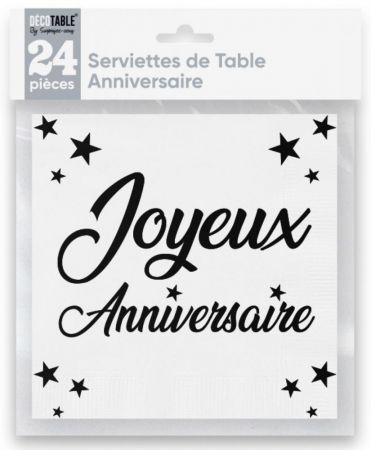 serviettes anniversaire blanc x24 