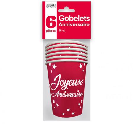 gobelets anniversaire rouge x6 