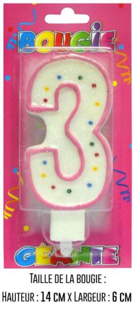 bbcgr03 bougie geante rose chiffre 3 deco anniversaire age top fete 